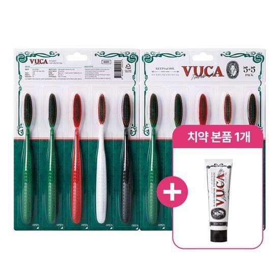 VUCA Classic Jumbo Toothbrush Double Fine Bristles 10 Pack + 1 Black Charcoal 110g