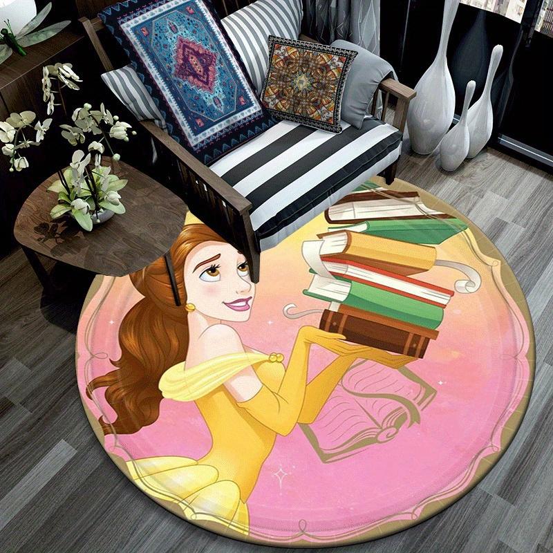 1pc Princess Round Area Rug - Non-Slip, Machine Washable Polyester Carpet for Living Room & Bedroom Decor
