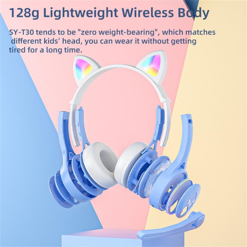 Luminous Led Cute Cat Ears Headphones Bluetooth-compatible Wireless Stereo Music Headset With