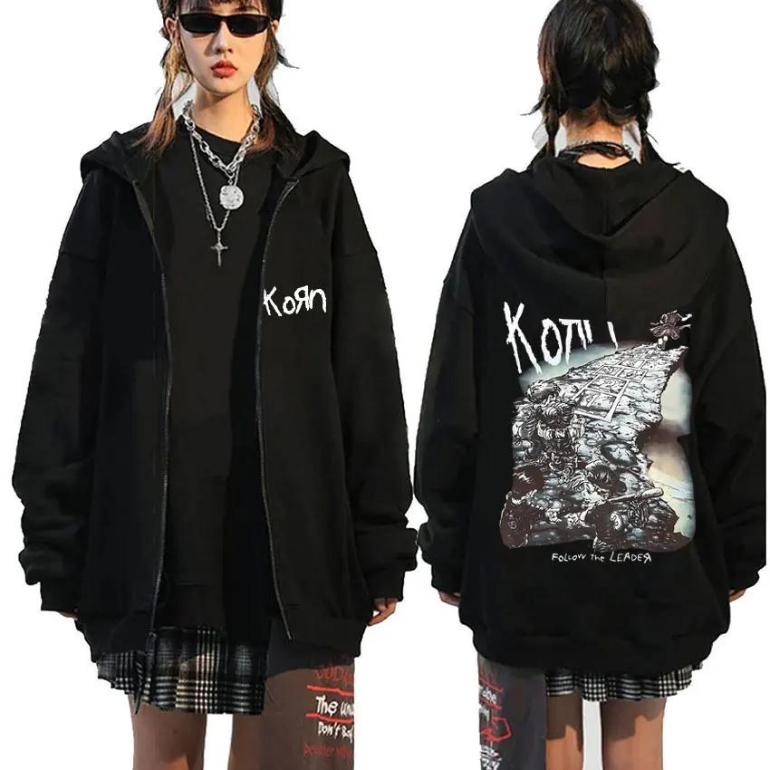 Korn Rock Band Zipper Hoodie For Men And Women Casual Trendy Zipper Jacket Loose Vintage Graphic Jacket Ftl 25 Classic
