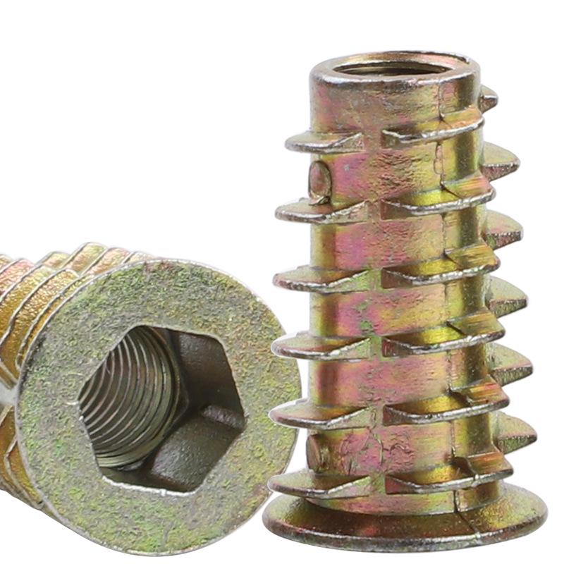 Colored Zinc-Plated Internal/External Thread Hex Nuts with Barbed Inserts for Furniture Connection M5/M6/M8