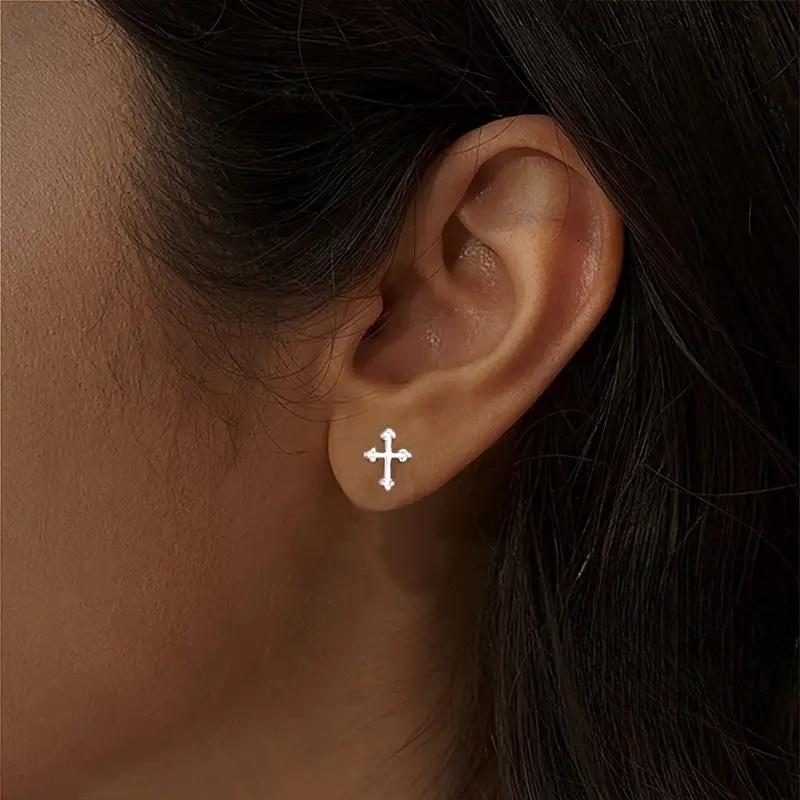 Dainty Cross Stud Earrings for Women  Sterling Silver Glossy Versatile Ear Accessories Delicate Daily Party Jewelry