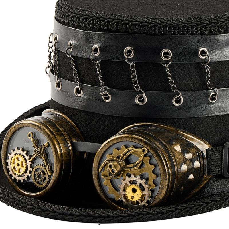 Steampunk Top Hat With Adjustable Goggles And Industrial Gear Handmade Fantasy Cosplay Hat For Halloween Costume Parties