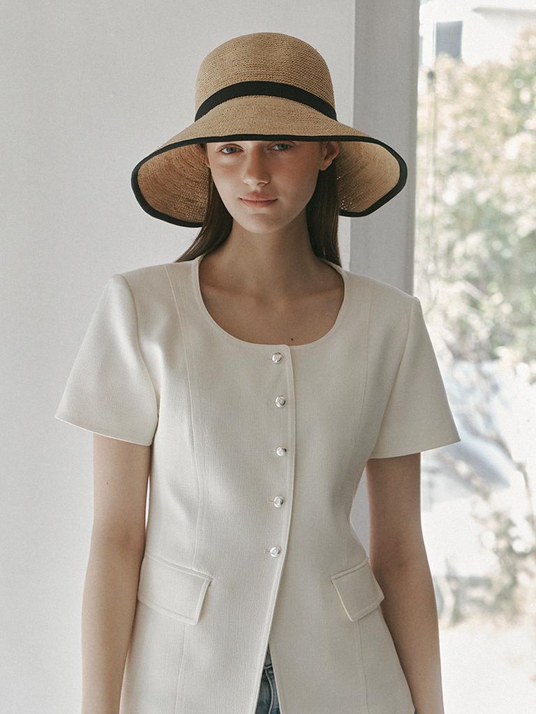 Meleuhen Black Ribbon Raffia Floppy Hat