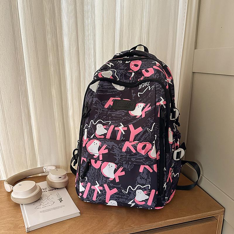 

High value, fresh and sweet personality, graffiti contrasting color backpack, junior high school student lightweight backpack