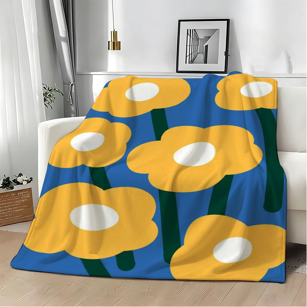 Classic motif A-Abstract Floral Throw Lightweight 240g Flannel Blanket Soft Skin-friendly for Summer Cooling
