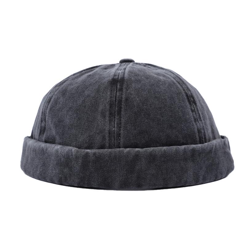 

Yuppie Brimless Beanie - Retro Washed Cotton Sailor Hat, Streetwear Trend. Medium (56-58cm) чёрный