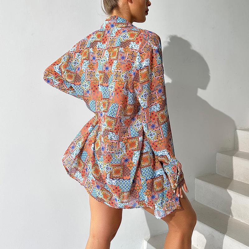 Long Sleeve Swimsuit Women High Waist Bikini Set Three Pieces Cover Up Summer Ethnic Style Push Up Beach Wear