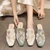 New outer wear embroidered retro shoes Chinese summer spring thick heel women's bag head half slippers