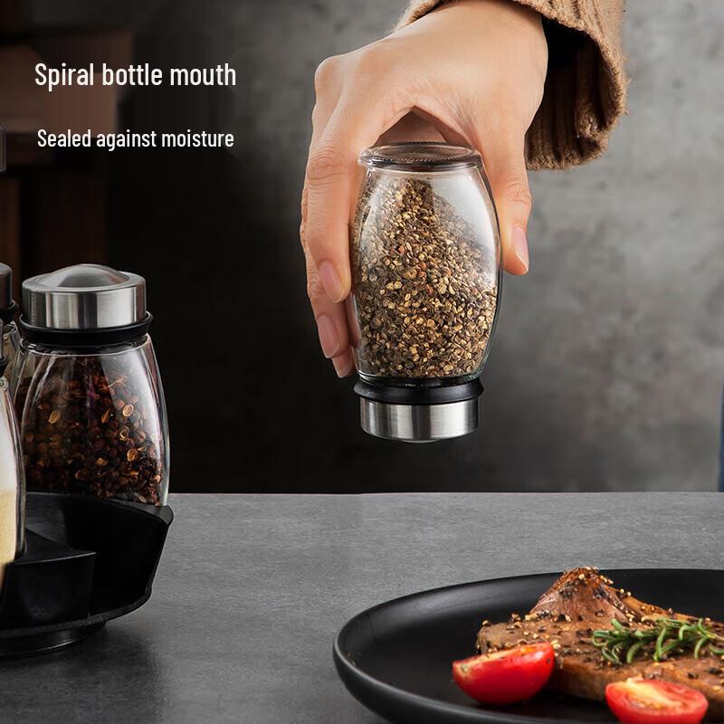 Mei Chu 7-Piece Glass Spice Jar Set with Stand