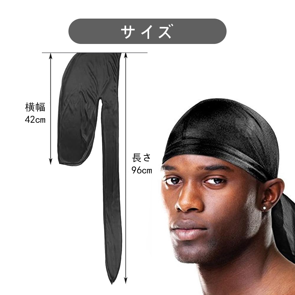 AQUILIVE Silky Doo Rag Men's Shiny Hip Hop Dance Costume Cap Bandana Turban for Waves (black 1-pack)