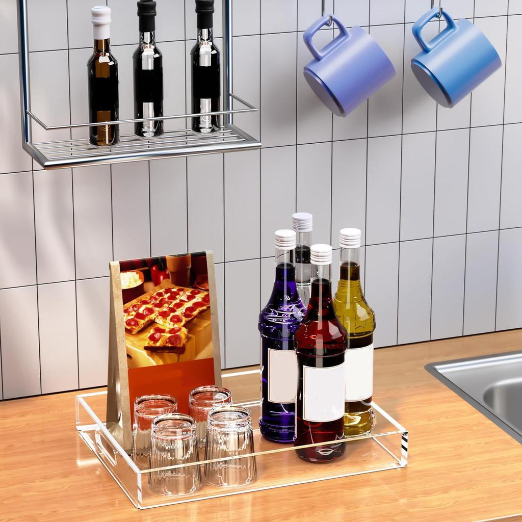 Clear Serving Tray 2 Pieces Clear Leakproof Decorative Acrylic Tray Display Organizer For Food Snack Dessert Coffee Table