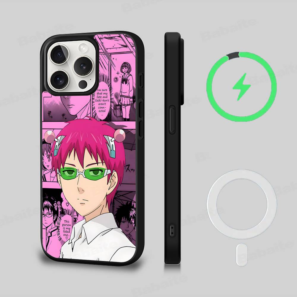 Cute Kitty Boy Saiki Kusuo Magnetic Case For IPhone 17 16 14 13 12 11 15 Pro Max Plus Wireless Charge Phone Cover