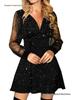 Women's Sexy Slim Fit Lace Patchwork Evening Gown with Long Sleeves