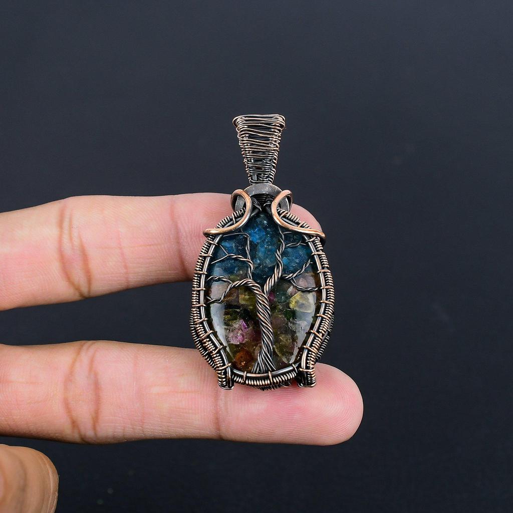Water Melon Tourmaline Pendant, 999 Copper Wire Wrapped Gemstone Jewelry, Handmade Pendant, For Thanksgiving