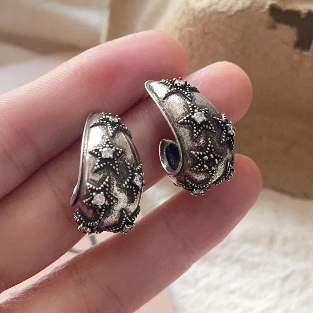 925 Sterling Silver Vintage Earrings For Women Trendy Simple Retro Zircon Moon Earring Jewelry Prevent Allergy Party Accessories