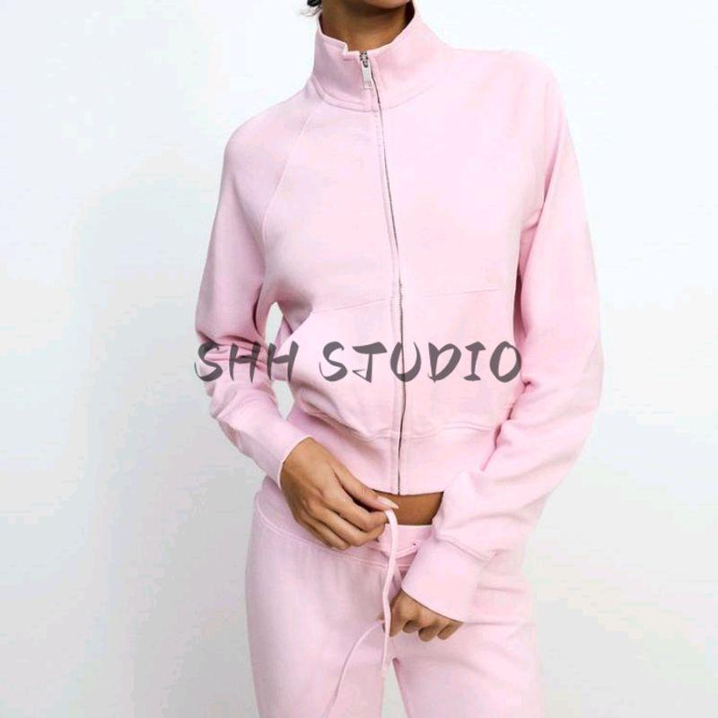 Spring New Women's Clothing Cotton Stand Collar Zipper Sweatshirt 3253328 Casual Sweatpants Bell-Bottom Pants 3253329