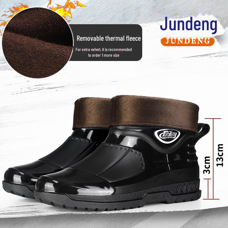 Men's Waterproof Short Rain Boots with Cotton Lining - Non-Slip Winter Wading Shoes
