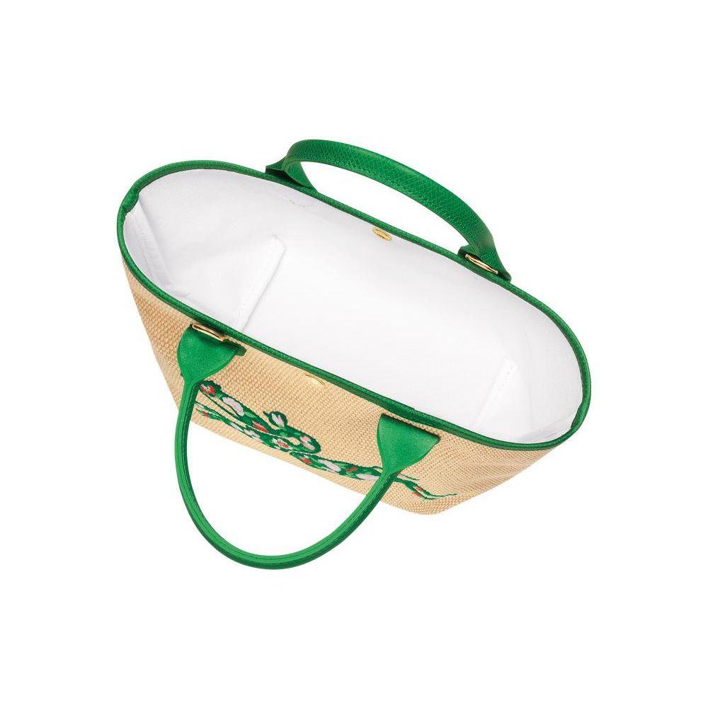 Longchamp Le Pliage 21 Embroidered Snap Closure Canvas And Leather Trimmed Tote Bag Women Tote Bag Green 10144HCE129