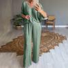 Women's Loose V-Neck Pullover Casual Short Sleeve Long Pants Fashion Suit
