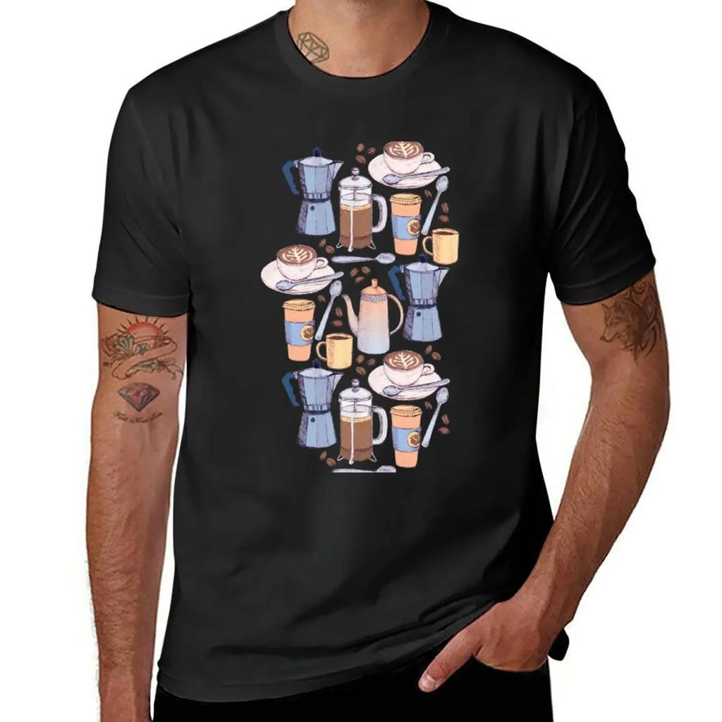 Coffee Love on Blue T-Shirt vintage blanks heavy weight t shirts for men