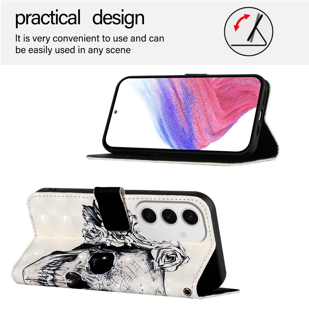 For Samsung Galaxy S24 FE Leather Case Pattern Printing Wallet Stand Mobile Cover with Strap