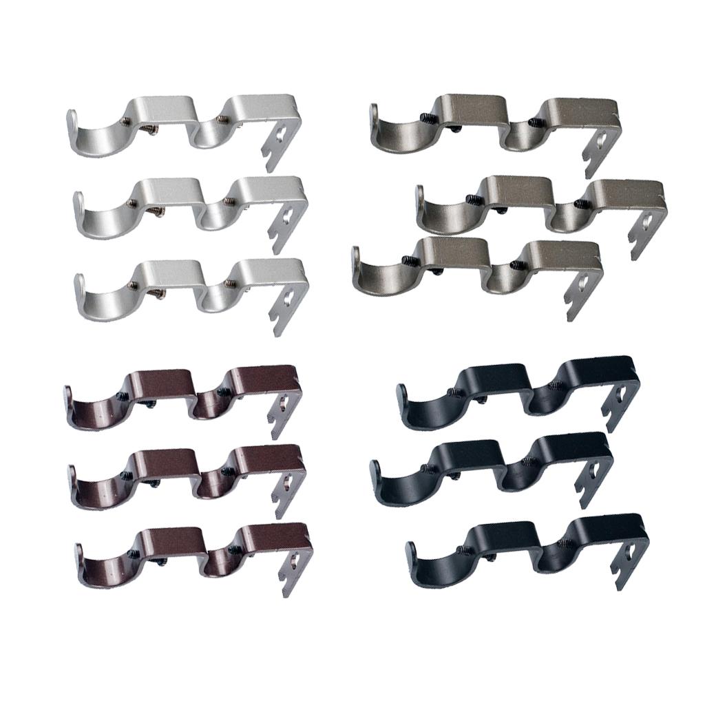 Set of Double Curtain Rod Brackets Adjustable Metal Holder Wall Mount for Window Treatment