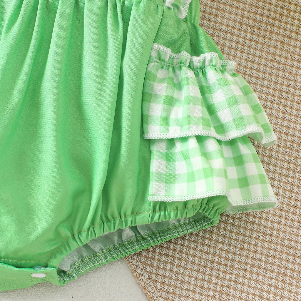 2025 Summer Infant & Toddler Lace Suspender Romper with Clover Embroidery