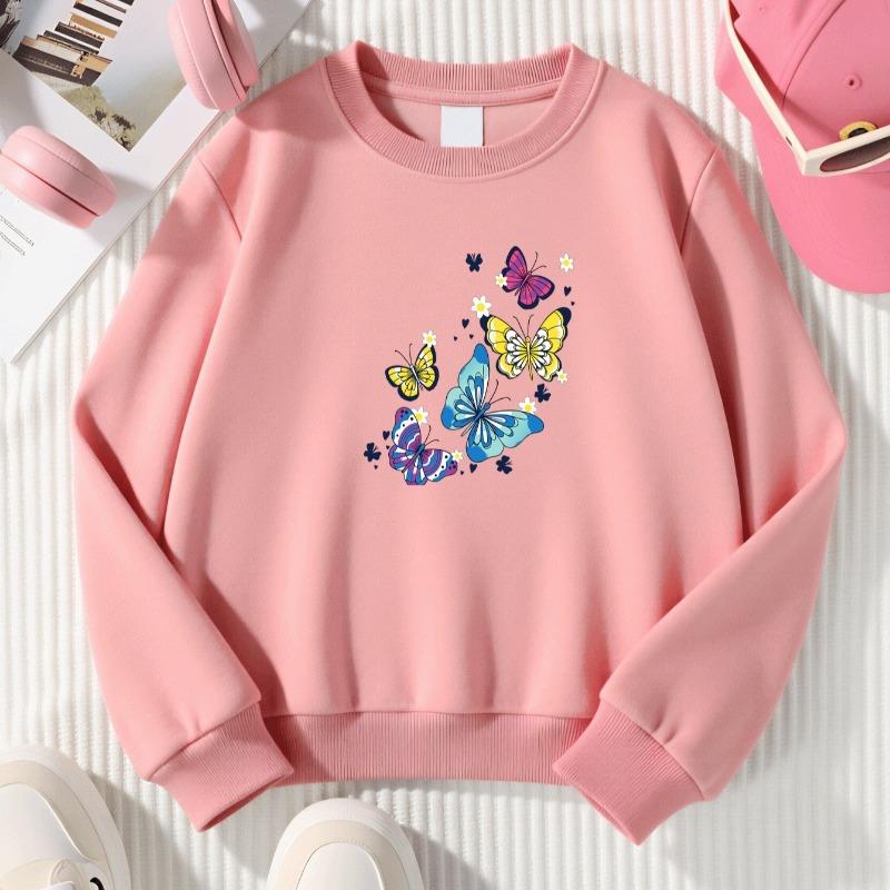 Kids Crewneck Long Sleeve Sweatshirt,Colorful Butterfly Floral Heart Spring Print