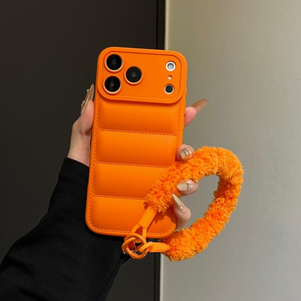 

Розкішна пухова куртка Хутряний ремінець-шнурок Чохол для iPhone 17 16 Pro Max Air 14 15 Plus 11 12 13 X Xr Xs Плюшевий ремінець на зап ястя Зимовий чохол iPhone XS помаранчевий