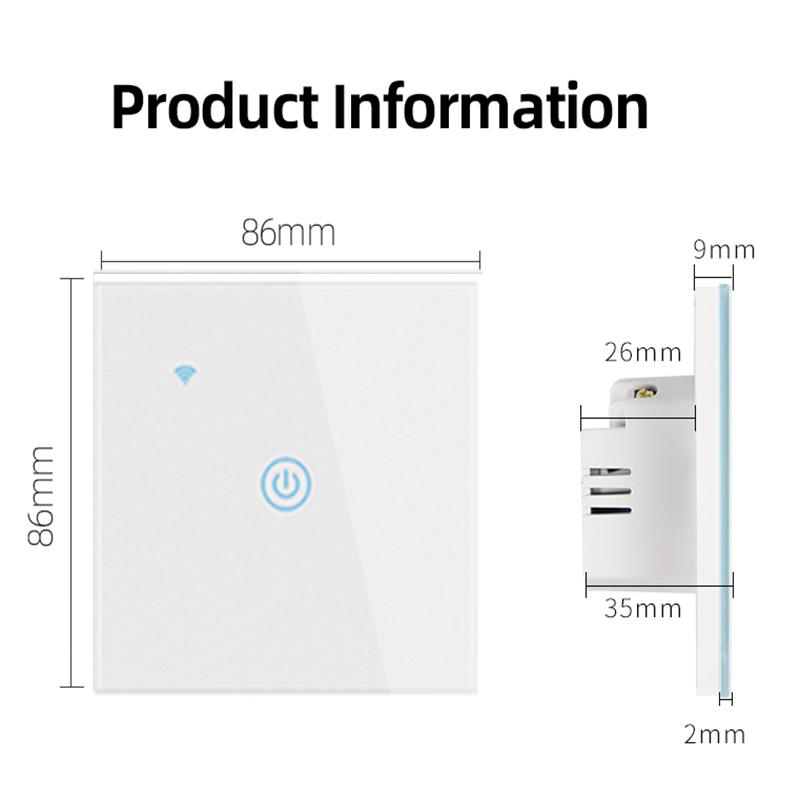 SLS Factory WiFi Wall Touch Light Switch 1 Gang EU White/Black/Gold-Compatible Alexa Google Home Made Glass PC Remote Control