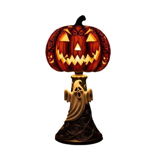 Pumpkin Night Light Halloween Horror Skeleton Ghost Witch Pumpkin Lantern Resin LED Tabletop Lamp for Gothic Room Desk Decorr