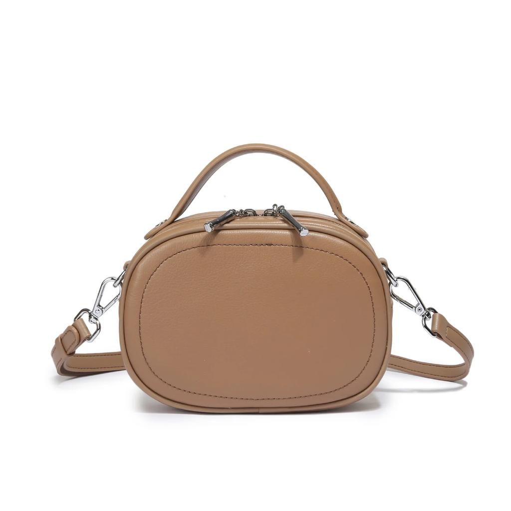 Women's Genuine Leather  Small Shoulder Purse Lightweight Round Crossbody Bag, Shell Bag Design with Phe/Coin Pocket for Daily