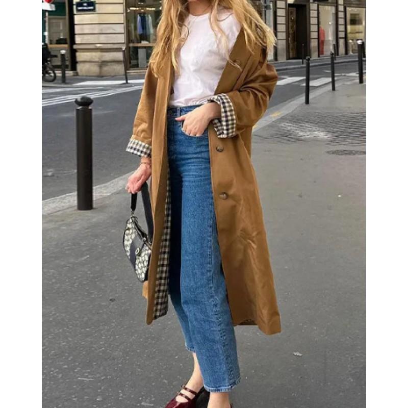 Womens Long Trench Coat With Notched