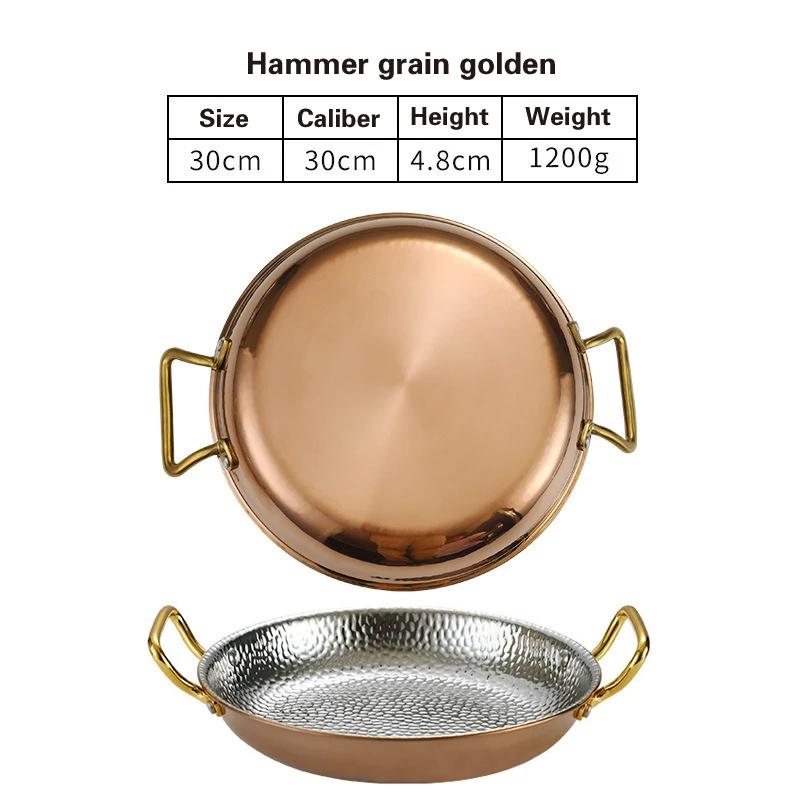 304 stainless steel Spanish seafood rice pot Commercial crayfish plate Flat bottom stewed rice pot Double ear frying pan hotpot