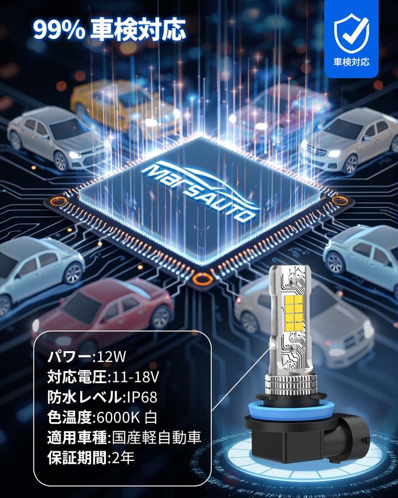 Marsauto Fog Lamp H11 H8 H16 LED Fog Super Instant LED Fog 360 Degree Angle IP68 Condensation Vehicle Inspection 16 LED DC12V Over Hours Set of 2 Year