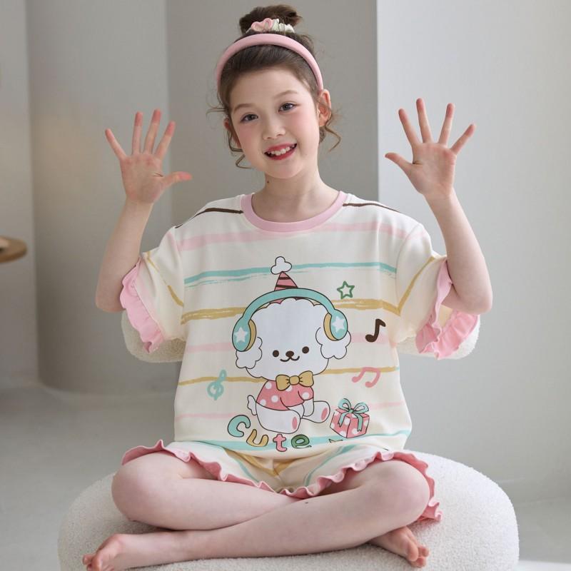 Girls Cotton Cartoon Pajama Set Short Sleeve Shorts Sleepwear Kids 8 Years