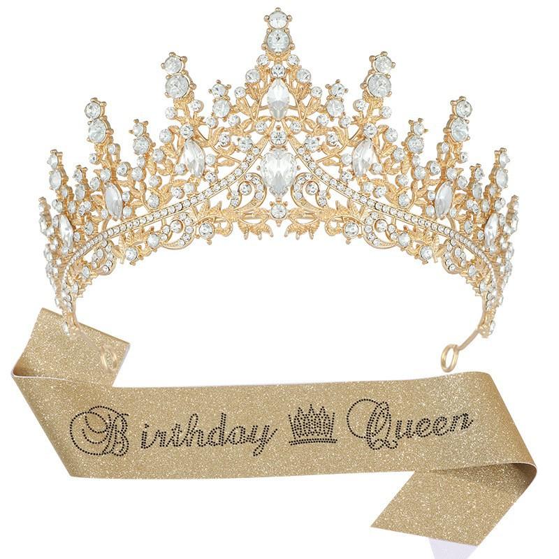 Gold Crown for Women Crystal Princess Tiaras Rhinestone Queen Headband Wedding Bridal Hair Accessories Birthday Pageant Party Coming of Age Ceremony