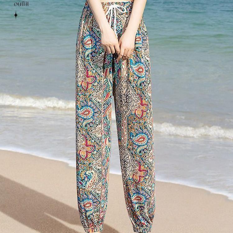 Summer Women's Printed Harem Pants Thin and Loose Ankle Pants Corset Bloomers