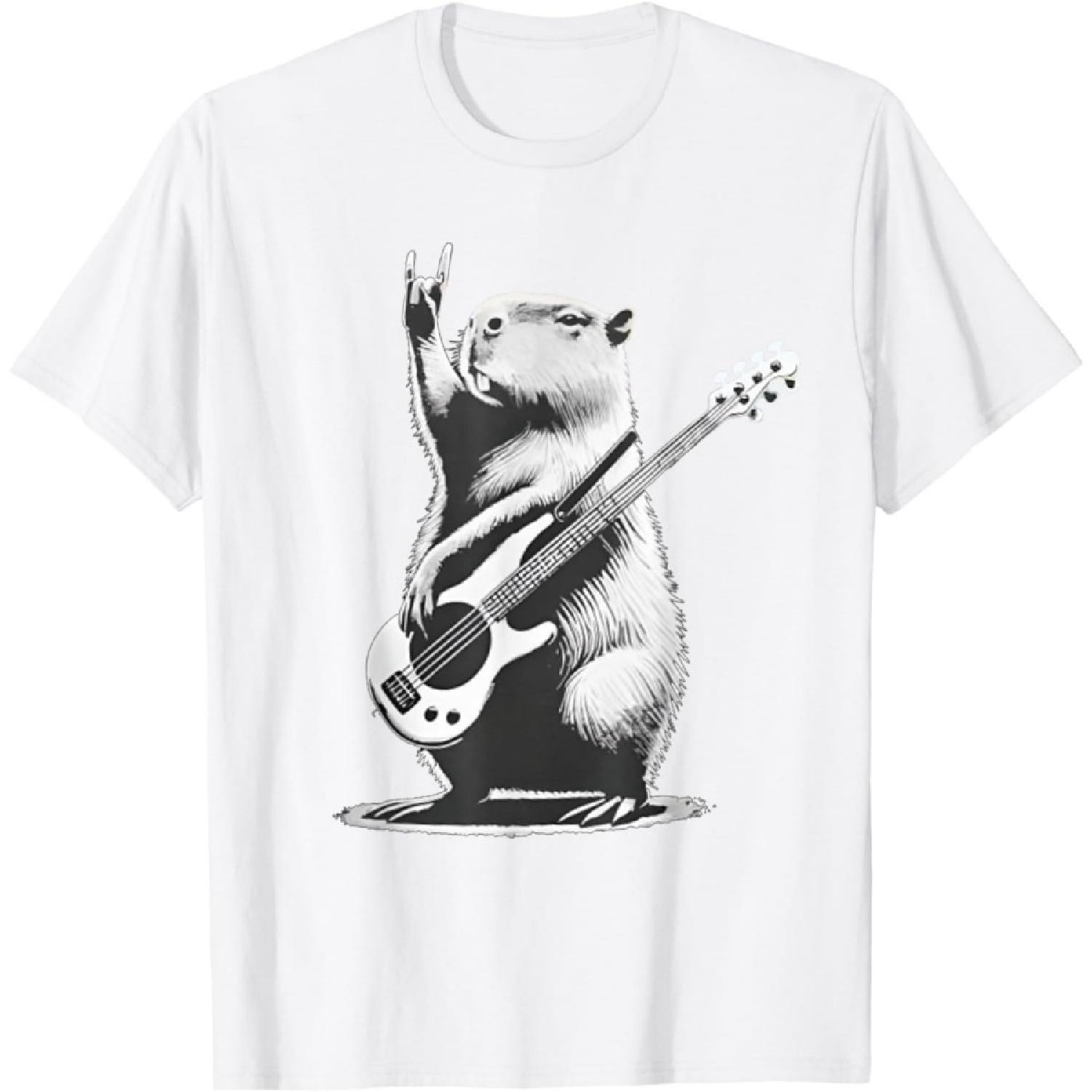 HUYTEDX Vintage Capybara Playing Guitar Retro Capybara Rock Music T-Shirt S