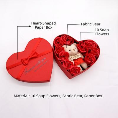 Romantische Bloemenboeket Cadeaubox met Schattige Beer Veelzijdig 10 Kunstbloemen Elegante Valentijnsdag Cadeau