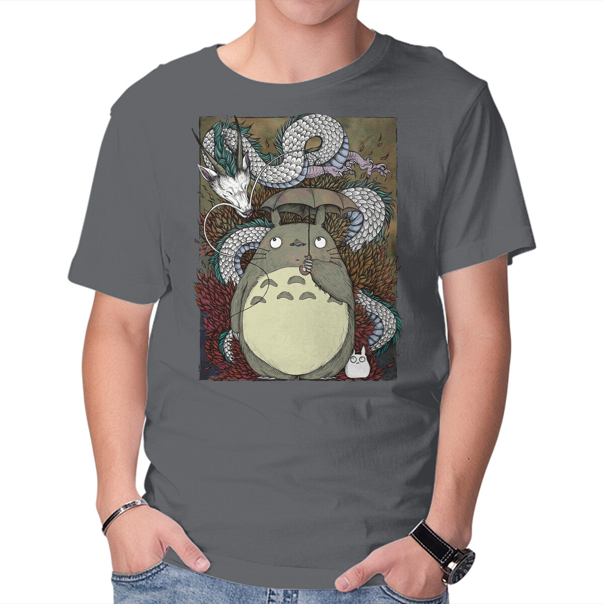 Unisex Crew Neck T-Shirt Dragon And God Of Forest Graphic Short Sleeve Casual Tee XXL