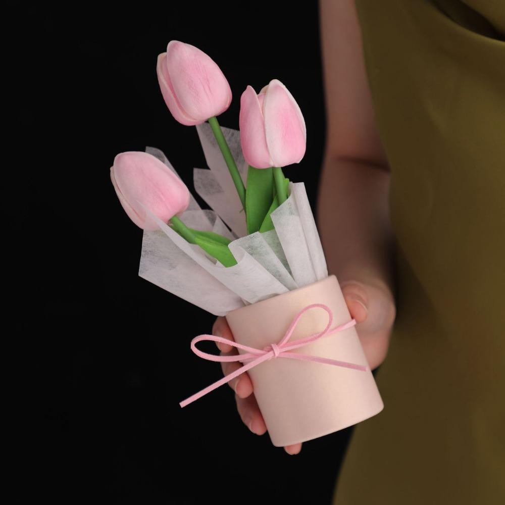 Simulation Artificial Tulip Bouquet Realistic Fake Flower Bunch Tulip Bucket Bouquet  Dining Table