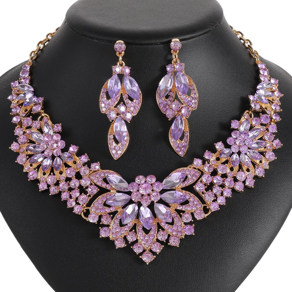 European and American retro necklace set women's 2-piece set of leaves and flowers exaggerated, luxury jewelry new bridal wedding accessories