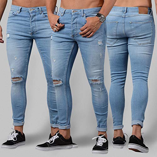 Petit de Français Men's Distressed Washed Denim Jogger Pants, Ankle Length, Blue, Spring Vintage, Straight Denim, D-16 (Black, Size 04 XL)
