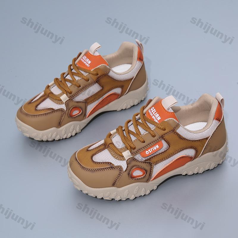 Women Shoes 2025 Spring New Breathable Mesh Non Slip Women Platform Sneakers Comfort Height Increase Lace-up Sewing Casual Shoes