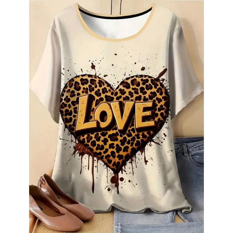 Fashion Women s Crew Neck Short Sleeves 3D Color Printing Crew Neck Short Sleeves Are Versatile  Simple XS