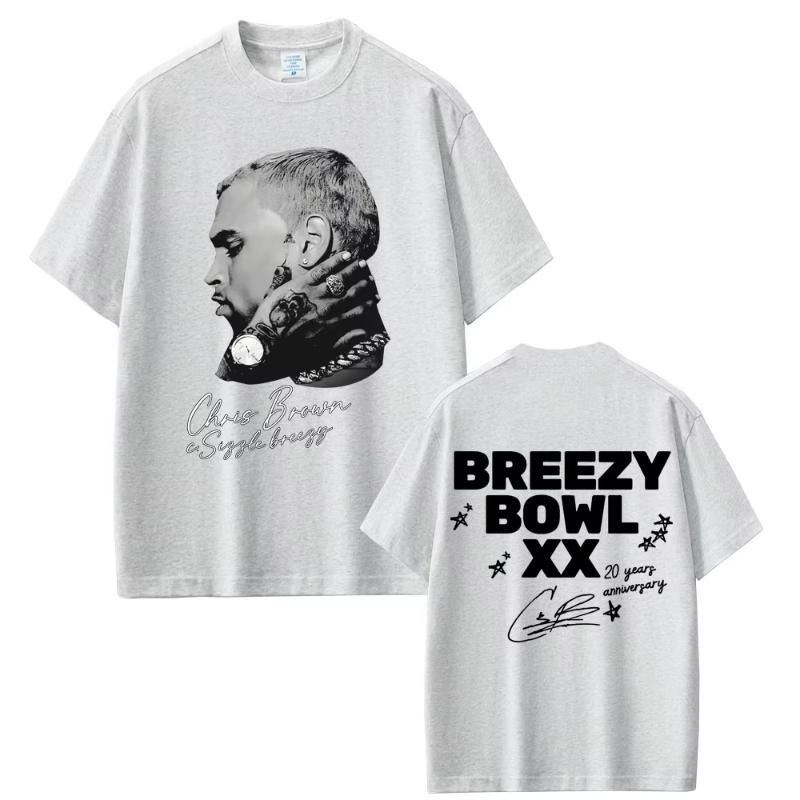 Rapper Chris Brown Hip Hop Fashion Pop Music Fans T-shirt Breezy Bowl XX Tour 2025 T-shirts Men Women Casual Cotton Retro Tshirt S разноцветный
