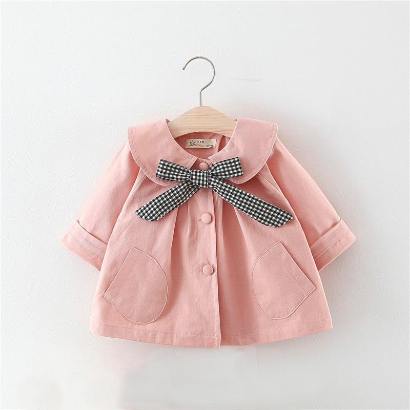 

Весна Осень Детская Куртка Для Девочек Пальто Ветровки Подростковая Верхняя Одежда Корейская Детская Одежда Пальто-Тренч с Бантом 100 розовый