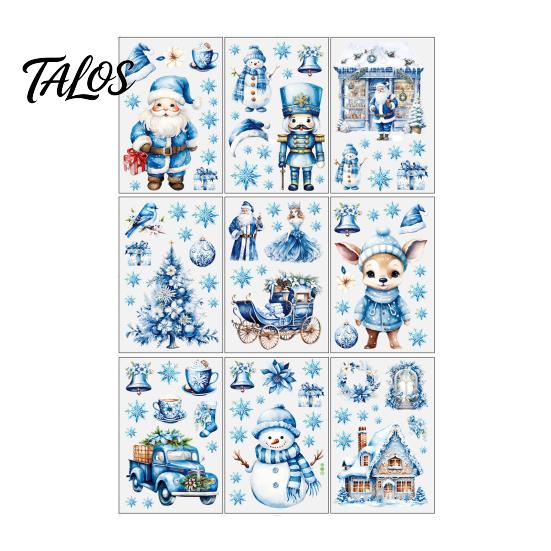 Home Decor for Christmas 9Pcs Window Clings, Blue Santa Snowman Reindeer Static Stickers, Nutcracker Clings Reusable Double Sided Xmas Decorations